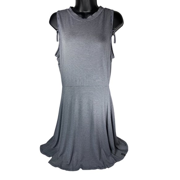 Volcom Mini Dress Asymmetrical Sleeveless Blue Stripes Medium 12 Womens - Picture 1 of 8